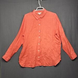 J Jill Love Linen Top Women Medium Long Sleeve Button Up Salmon Pink Lagenlook